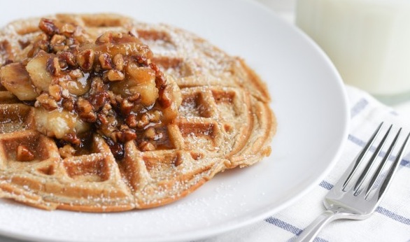 Recipe Pecan Waffles with Roasted Pecan and Banana Syrup